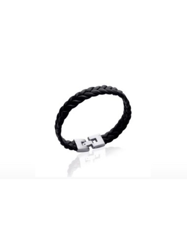 Bracelet acier et cuir noir pour homme