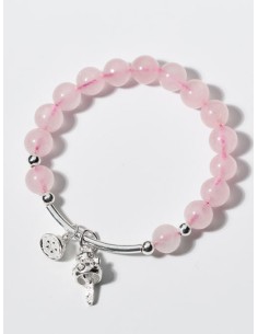 Bracelet argent et perles de cristal rose et chat rieur