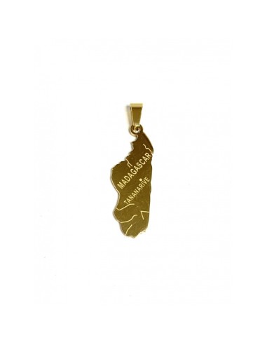 Pendentif  carte de Madagascar en acier doré
