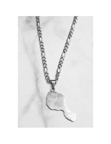 Collier Pendentif carte de Tahiti en acier