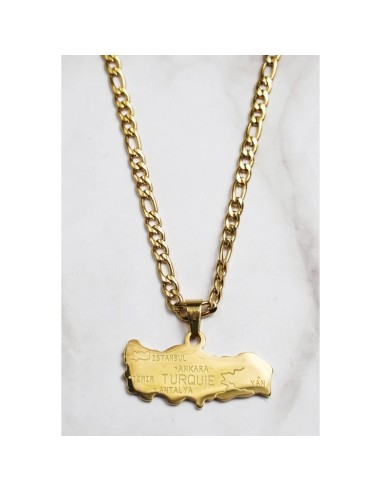 Collier Pendentif carte de Turquie en acier doré