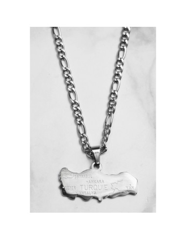 Collier Pendentif carte de Turquie en acier