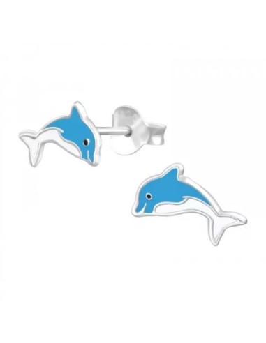 Boucles d'oreilles dauphins bleus en argent