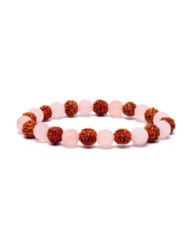 Bracelet Rudraksha et quartz rose