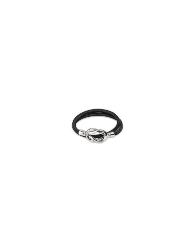 Bracelet cuir noir nœud en acier