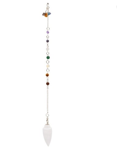 Pendule Sélénite goutte chainette chakra