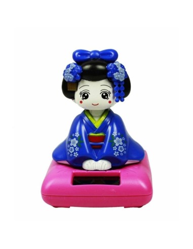 Figurine geisha poupée solaire bleue