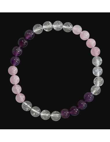 Bracelet quartz rose améthyste et cristal-pierres minérales en 8 mm