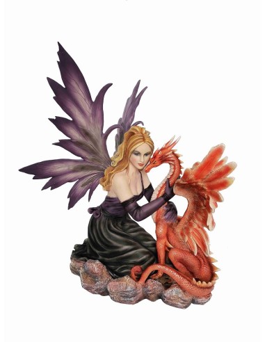 Figurine fée rousse et son dragon