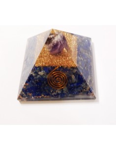 Pyramide en Orgonite spirale lapis lazuli et améthyste