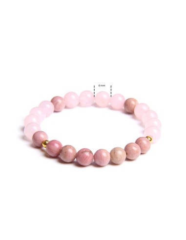 Bracelet rhodonite et quartz rose en perles de 6 mm petit poignet 15 cm