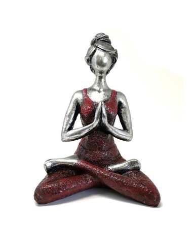 Figurine Yoga en méditation Bordeaux et Argent 24 cm