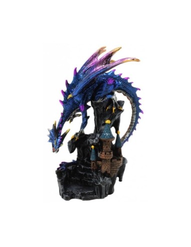 Figurine dragon multicolore sur son château