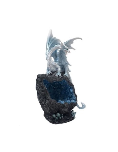 Figurine dragon bleu sur son rocher