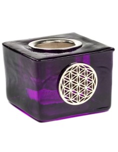 Bougeoir objet déco cube avec fleur de vie violet