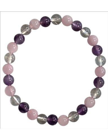Bracelet quartz rose améthyste et cristal-pierres minérales en 6 mm
