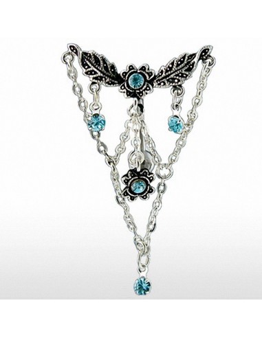 Piercing nombril inversé chaines turquoise modèle Anastasia