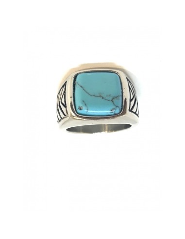 Bague chevalière howlite turquoise bijou en acier