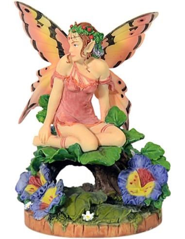 Statuette figurine fée sur un parterre de fleurs en 13 cm