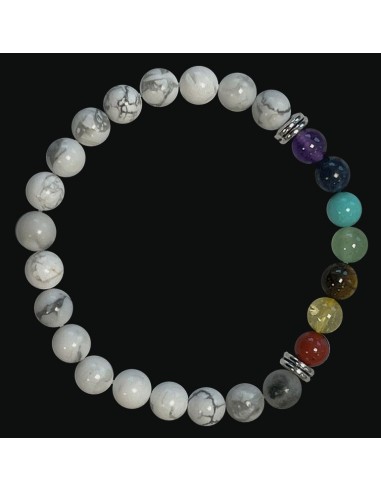 Bracelet 7 chakras et howlite en pierres de 6 mm