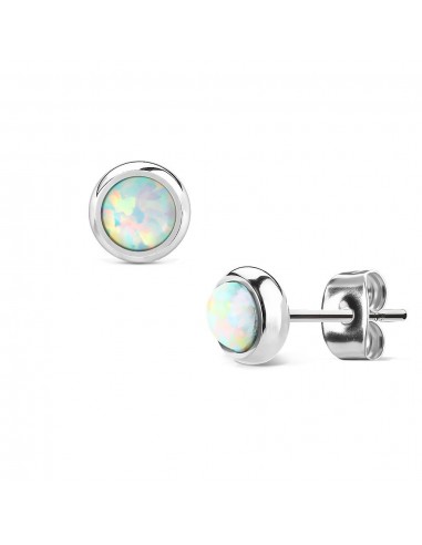 Boucles d'oreilles opales blanches bijou en acier 6 mm