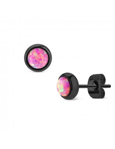 Boucles d'oreilles opales roses bijou en acier 6 mm