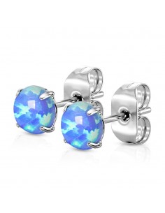 Boucles d'oreilles opale bleue bijou en acier 3 mm