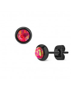 Boucles d'oreilles opale rouge bijou en acier 6 mm