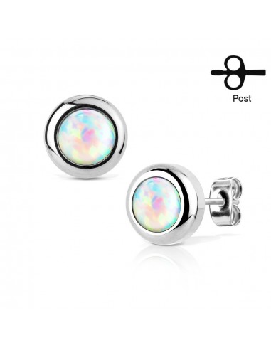 Boucles d'oreilles opale blanche bijou en acier 8 mm