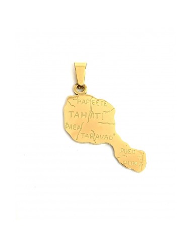 Pendentif carte de Tahiti bijou en acier doré