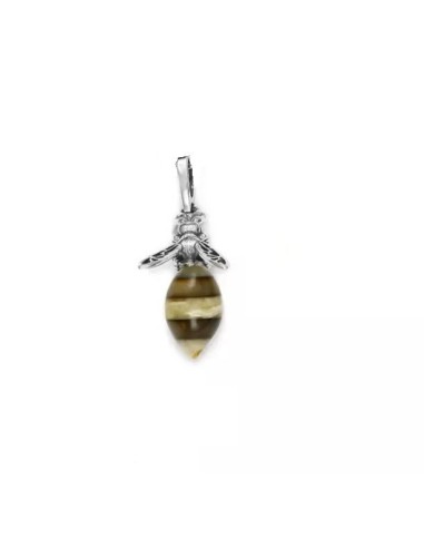 Pendentif abeille ambre  bijou en argent