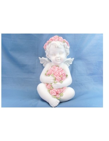 Figurine ange chérubin au bouquet de roses