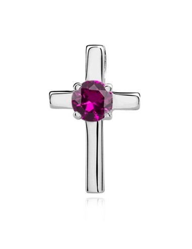 Pendentif croix et zircone rubis bijou en argent