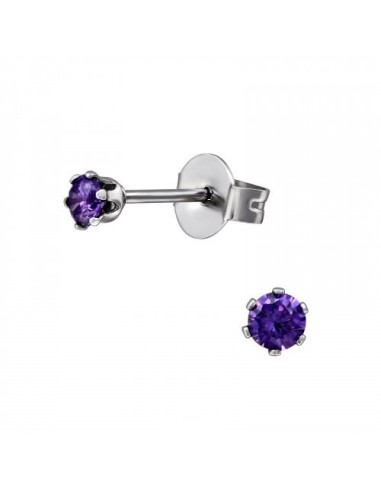 Boucles d'oreilles violet bijou en acier et zircone en 3 mm
