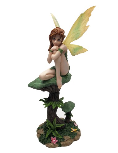 Déco Statuette figurine fée sur champignon en 35 cm
