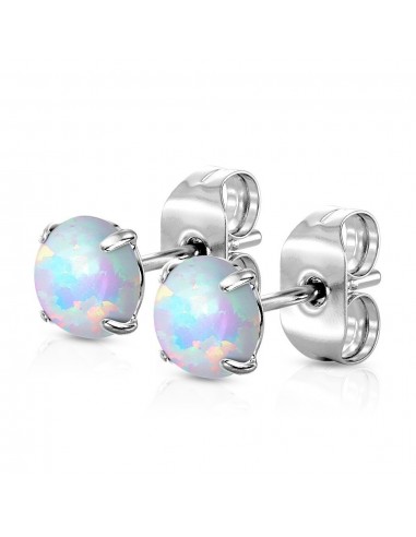 Boucles d'oreilles opales blanches bijou en acier