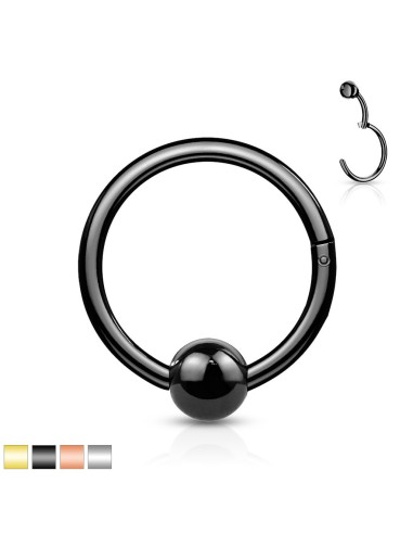 Piercing anneau articulé clippé acier noir 1 mm x 10 mm boule de 4 mm