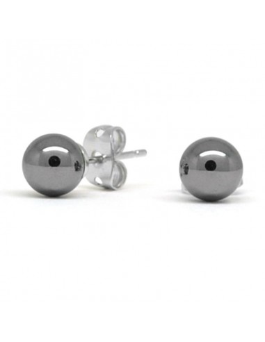 Boucles oreilles hématite, puces 6 mm