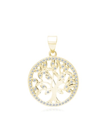 Pendentif arbre de vie en argent plaqué or et zircones