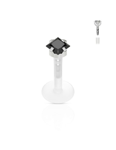 Piercing labret bioflex cristal carré noir en 10 mm