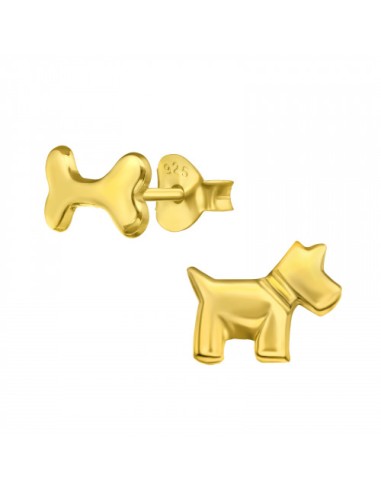 Boucles d'oreilles chien et os plaqué or