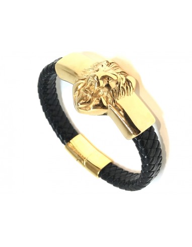 Bracelet lion bijou en acier doré