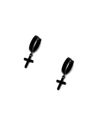 Créoles croix noires pendantes bijou en acier