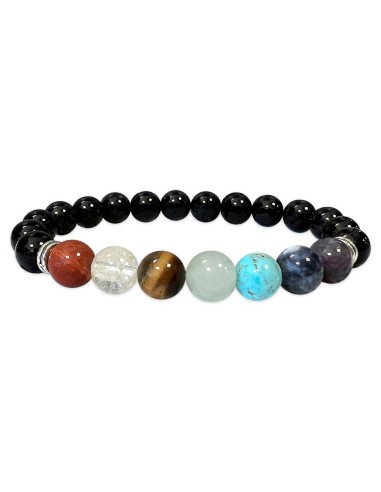 Bracelet 7 chakras et onyx en 8 mm