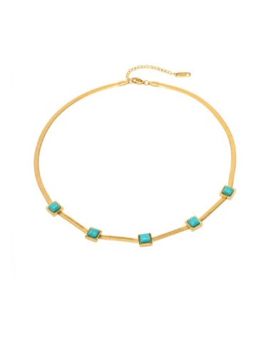 Collier acier doré et turquoise