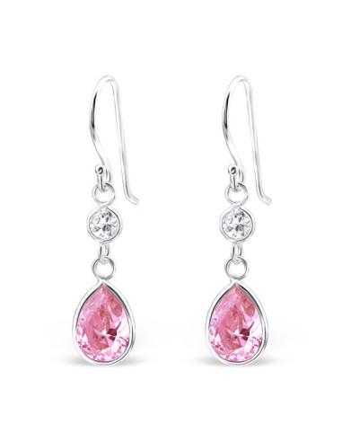 Boucles d'oreilles pendantes cristal rose et argent