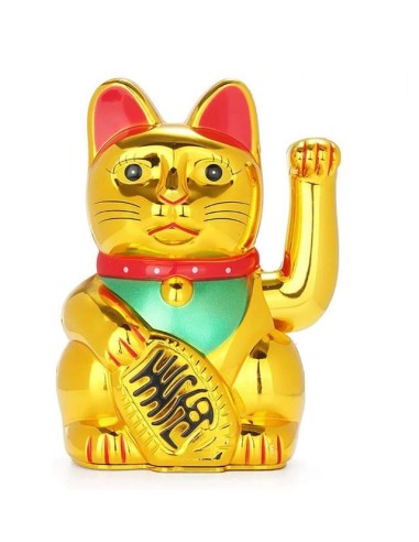 Figurine chat rieur doré Maneki Neko porte bonheur