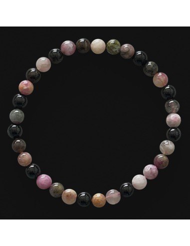 Bracelet pierre tourmaline multicolore perle en  5 mm