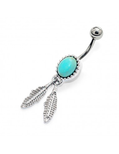 piercing nombril plume turquoise