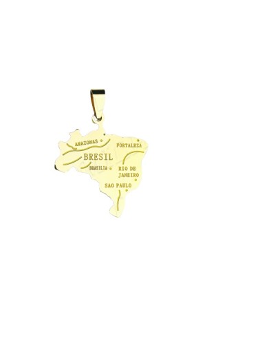 Pendentif carte du Brésil en acier doré